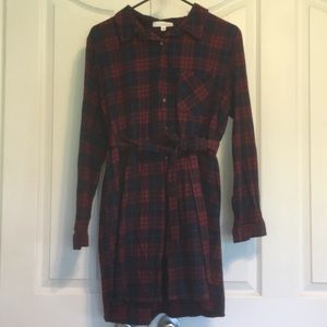 Flannel button down dress with belt